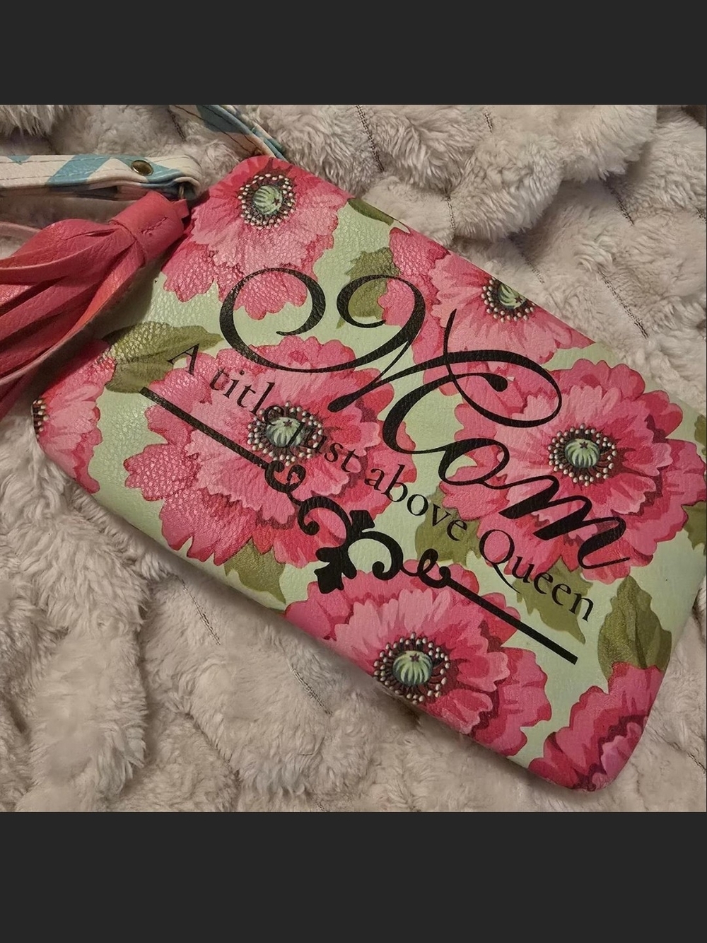 Pink Floral 'Mom' Wristlet Clutch with Tassel